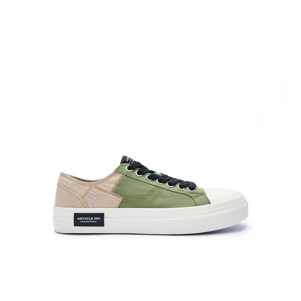ARTICLE NO. 1007-1008M-23 ARMY GREEN PATCHWORK LOW-TOP VULCANIZED