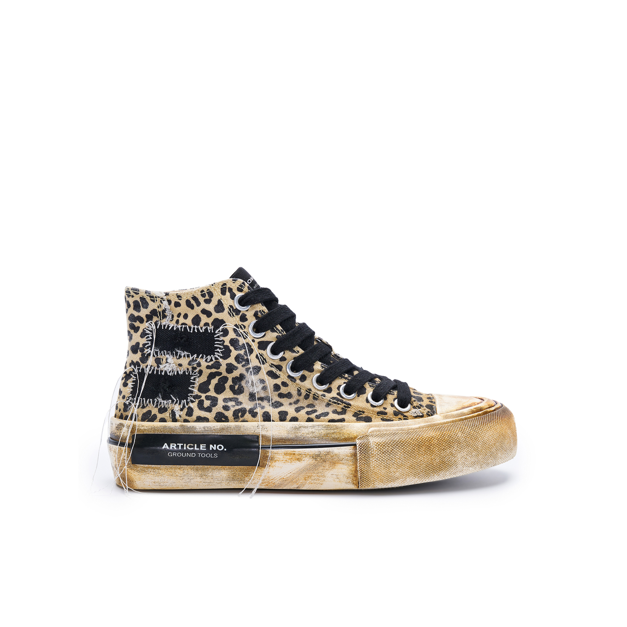 ARTICLE NO. 1008-1004D-23 DIRTY YELLOW LEOPARD PATCHWORK HIGH-TOP VULCANIZED