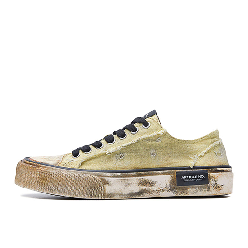 ARTICLE NO. 1007-1016D-23 SOFT YELLOW DIRTY PATCHWORK LO-CUT VULCANIZED