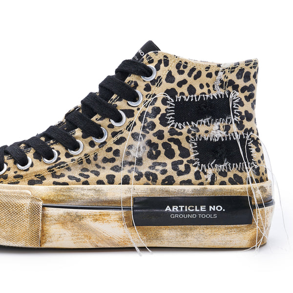 ARTICLE NO. 1008-1004D-23 DIRTY YELLOW LEOPARD PATCHWORK HIGH-TOP VULCANIZED