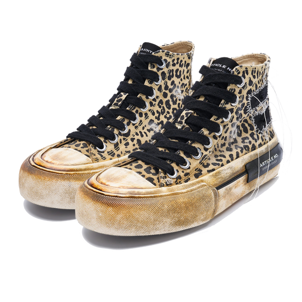 ARTICLE NO. 1008-1004D-23 DIRTY YELLOW LEOPARD PATCHWORK HIGH-TOP VULCANIZED