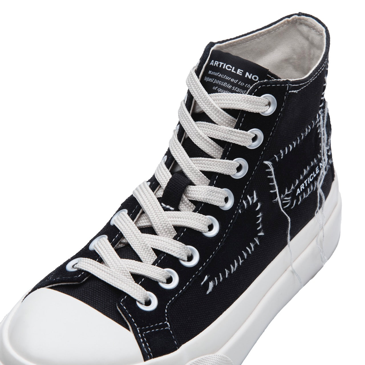 ARTICLE NO. 1008-P-01 BLACK PATCHWORK HIGH-TOP VULCANIZED